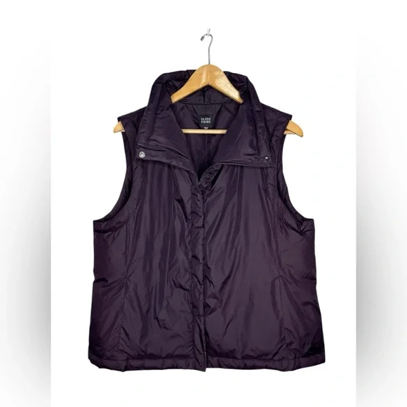 Eileen Fisher Down Nylon Full Zip Puffer Vest XL Eggplant - Picture 3 of 8